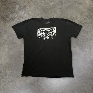 Fox Racing Graphic T-Shirt Mens Large Black Y2K Skater Grunge Distressed Logo